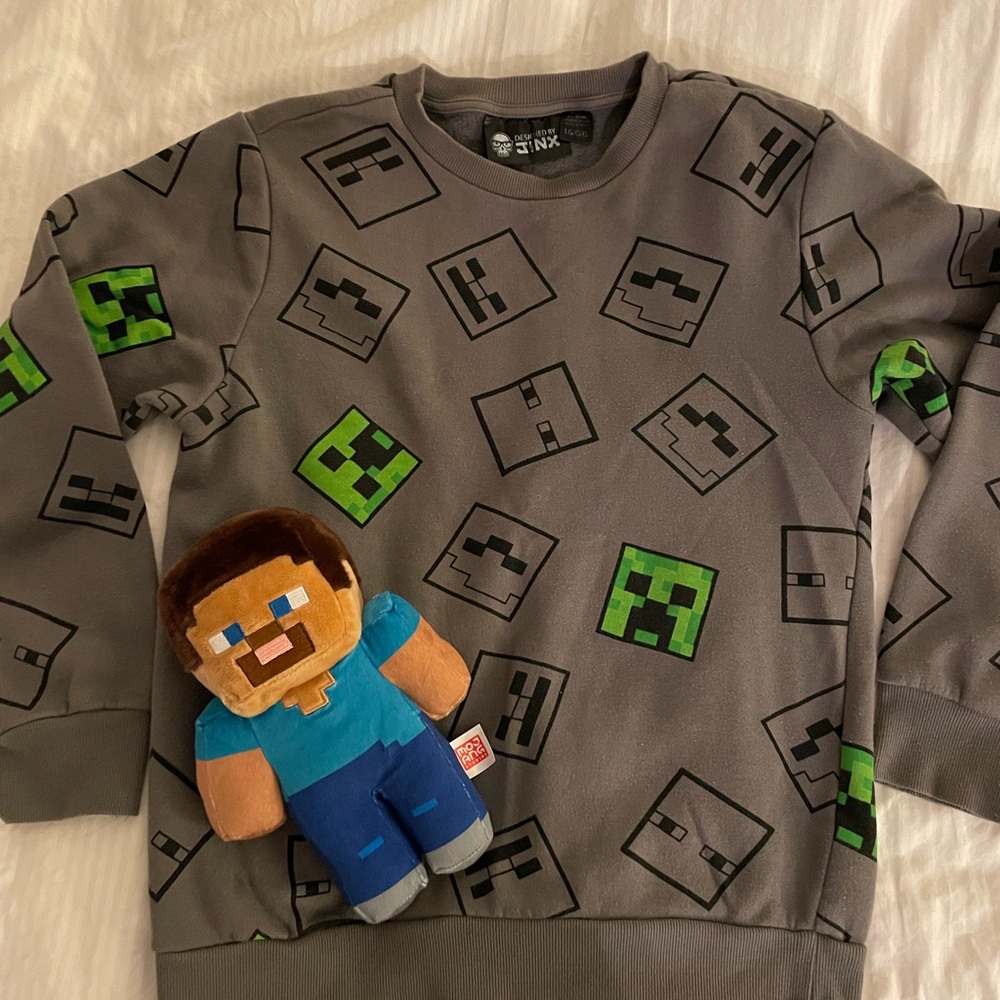 Minecraft Jinx Crew Neck Sweatshirt & Plush Toy Grey/Green pre owned boys